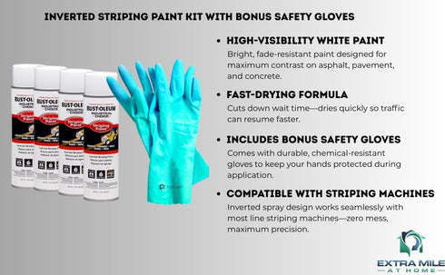 4 Pack Striping Paint Kit White Inverted Spray with Safety Gloves Fast-Drying Parking Lot Paint for Asphalt, Curbs