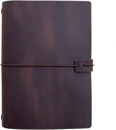 Refillable Leather A5 Travelers Notebook - Dark Brown Travel Journal with Lined Insert, 8.5 x 5.5 Inches
