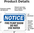 (2 Pack) Fire Pump Room Do Not Use Water OSHA Notice Sign 5 Inch X 3.5 Inch Vinyl Label Decal Sticker Weather Resistant, UV Protected for Workplace, Business, and Construction Site, Made in the USA