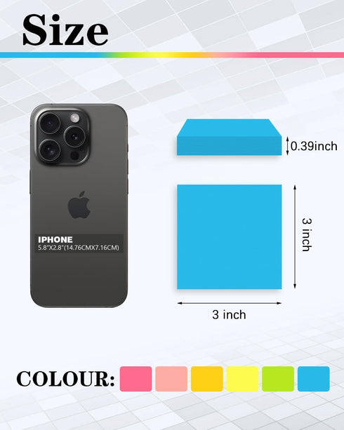 Sticky Notes 3x3 Inches, Self-Stick 48 Pads Bulk, 100 Sheets/Pad, 6 Bright Colors, Adhesive Notes for Home, School, Office, Use on Walls, Doors, Windows