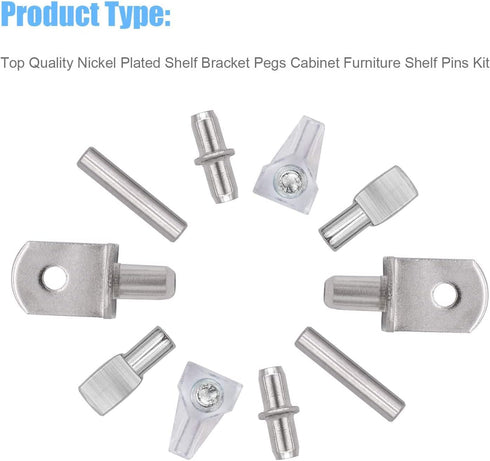 DYWISHKEY 5 100PCS Styles Shelf Pins Kit, Nickel Plated Shelf Bracket Pegs Cabinet Furniture Shelf Pins Support