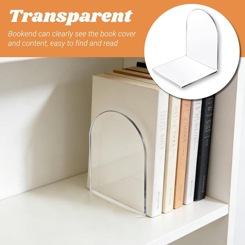 Tomedny 1 Pair Acrylic Bookends, Clear Decorative Heavy Duty Book End Thicken Non Slip Bookends L Shaped Book Stopper