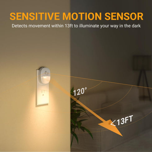 Dimmable 1-50lm 4 Pack Lyridz Plug in Night Light with Motion Sensor and Dusk to Dawn Sensor, Warm Nightlight