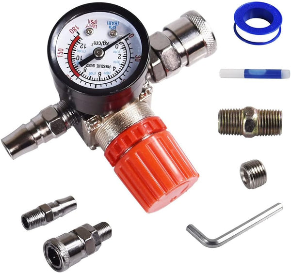 Air Compressor Pressure Regulator with Dial Indicator, 0-175 PSI Air Gauge for Air Tools and Compressor (four-way valve)