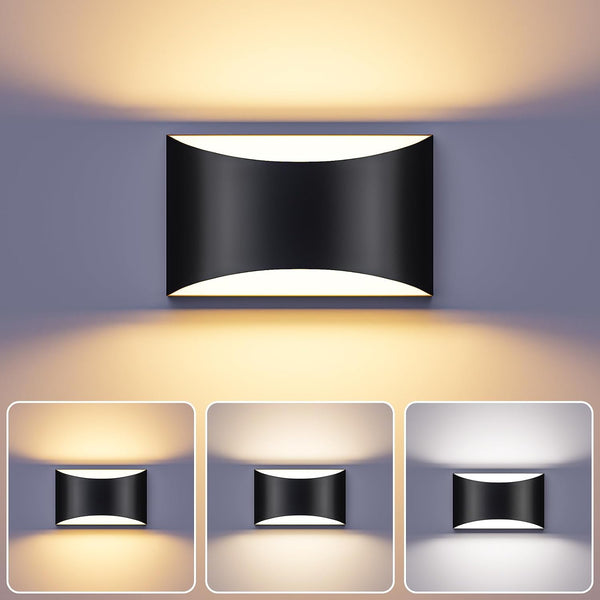 TingMiao Black Modern LED Wall Sconce, 3 Colors Indoor Wall Lights, 10W