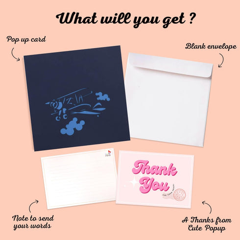 CUTE POPUP Wonderful Airplane Pilot Pop Up Card, Premium Handcrafted Italy Paper Gift for Any Occasion
