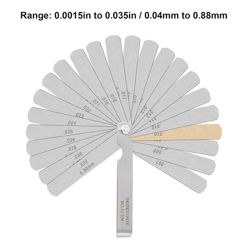 ZLKSKER 32 Blade Steel Feeler Gauge (0.0015Inch to 0.035Inch), Thickness Feeler Gage Gauge, Gap Measuring Tool with Metric & Imperial, Great for Checking Valves & Building Engines