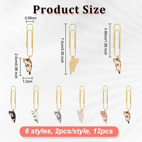 OLYCRAFT 12Pcs Cat Paperclips 3 Inch Alloy Pendant Paper Clip with Cat Charms Metal Paper Clips for Paper Document Note Sorting and Organizing - 6 Styles by OLYCRAFT