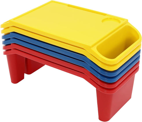 YUASDUU 6PCS Kids Lap Desk Tray, Plastic Activity Table Portable Activity Tray with Side Pockets & Slots Stackable Lap