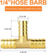 GASHER 10 Pieces Brass Hose Barb Tee, 3-Way Hose Fitting (1/4" x 1/4" x 1/4")