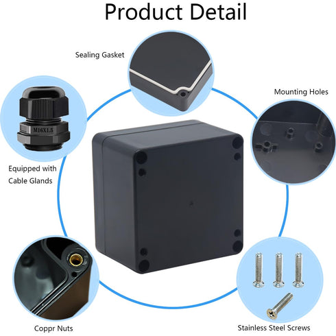2 Packs Junction Box IP65 Waterproof ABS Plastic Electrical Project Case with 8 PCS M16 Cable Glands (3.27x3.19x2.2inch)