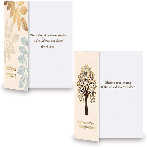 Foil Falling Leaves Sympathy Cards, Set of 8 (4 designs), Large 5" x 7", Sympathy Cards with Sentiments Inside,
