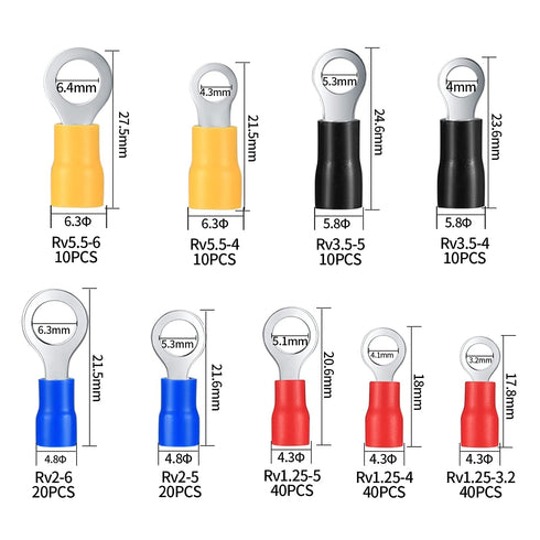 200 Pcs Mixed Quick Disconnect Electrical Ring Terminals, Insulated O Ring Crimp Terminals Connectors, Electrical Wire Crimp Terminals Connectors Assortment Kits