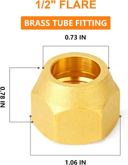 GASHER 5PCS Brass SAE 45 Degree Flare Tube Fitting - 1/2" Flare Nut Air Conditioning Copper Pipe Extension Butt Copper