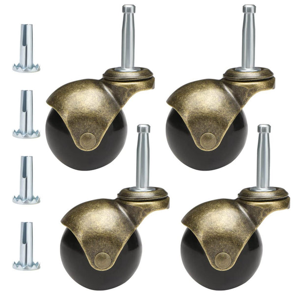 2 Inch Swivel Stem Ball Caster Wheels, Set of 4, Solid Brass for Furniture, Desk, Chair