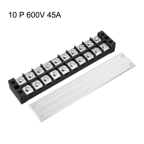 uxcell Dual Rows 10 Positions 600V 45A Cable Barrier Block Terminal Strip TB-4510L