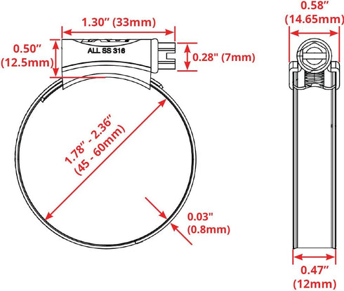 PYI Worm Gear Hose Clamps - Adjustable Stainless Heavy Duty Hose Clamps for Pipe, Tube, Plumbing and Automotive