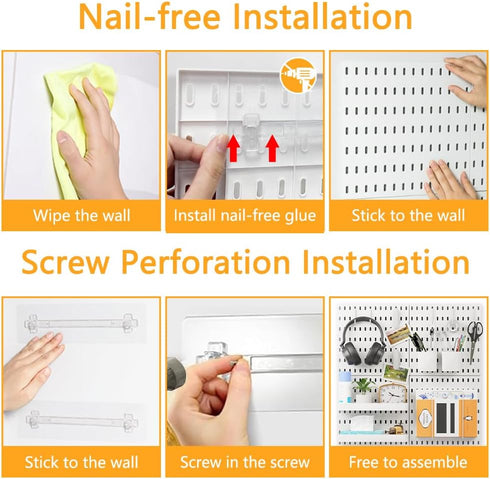 16pcs Plastic White Pegboard Wall Organizer Kits, 4pcs Peg Board and 12 Accessories for Home Office Garage