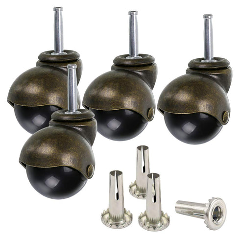 4 Pcs 2" Stem Casters, Antique Ball Caster Wheel with Insert Sockets for Sofa, Old Chair, Cabinet Furniture