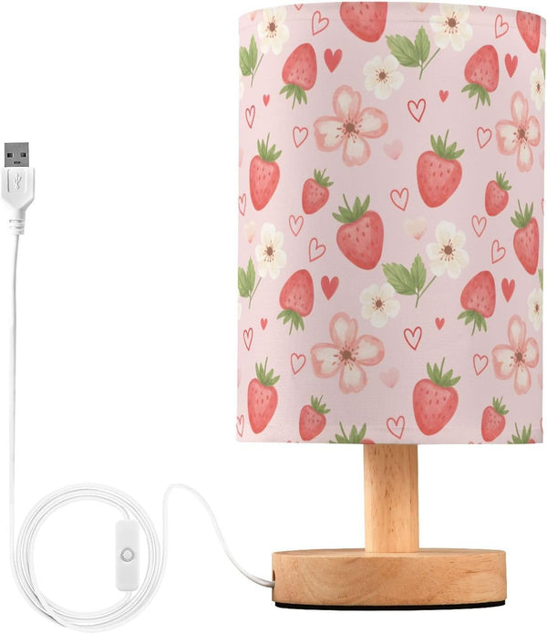 ALAZA Bedside Table Lamp for Bedroom Strawberry Pink Floral Nightstand LED Light
