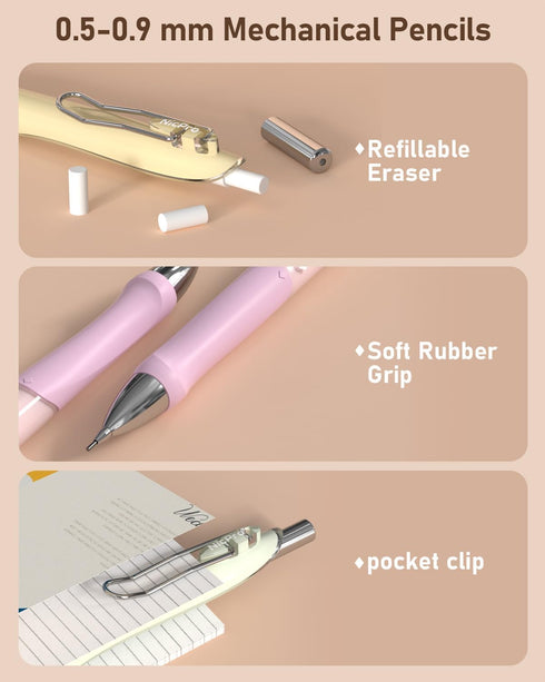 Nicpro 31PCS Pastel Mechanical Pencil Set in Case, Cute 0.5, 0.7, 0.9 mm & 2.0 mm Mechanical Pencils with 15 Tube Lead