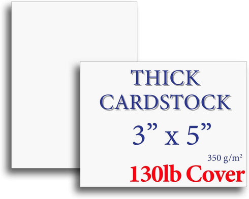 Extra Heavy Duty 130lb Cover Cardstock, 3" x 5" Bright White, 350gsm 120 Pack Index, Flash & Post Card Stock