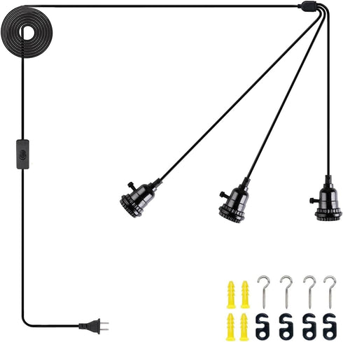 DITEDY 3-Light Plug in Pendant Light Kit, Hanging Lights with Plug in