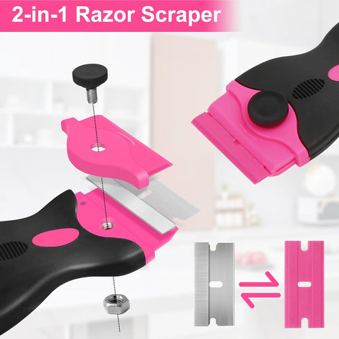 THINKWORK Razor Blade Scraper - Pink Gift for Women, 2-in-1 Tool Set with 20Pcs Razor Blades