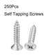 KA 250PCS 3.5 X 16mm Flat Head Self Tapping Screw, Phillips Cross Recessed Threaded Wood Screws, 304 Stainless Steel