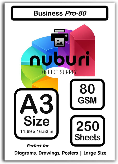 Premium A3 Size Printer Paper - Smooth Bright White Printing Surface, Professional Quality, 11.69 x 16.53 in, 250 Sheets