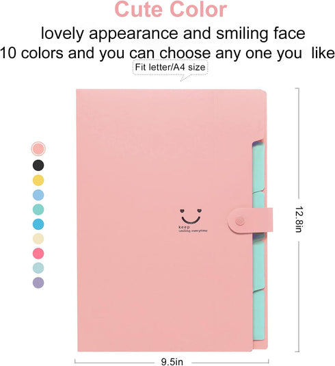 Forvencer Accordion File Organizer, Letter Size, 5 Pocket Expanding Folder, Cute with Labels for School Office Supplies