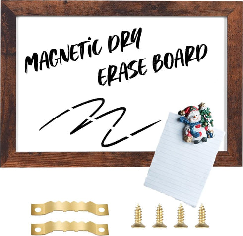 TORASO Dry Erase White Board - Magnetic Wall Board for Office/School/Home, Walnut Wood Frame, 7.9"x 11.8"