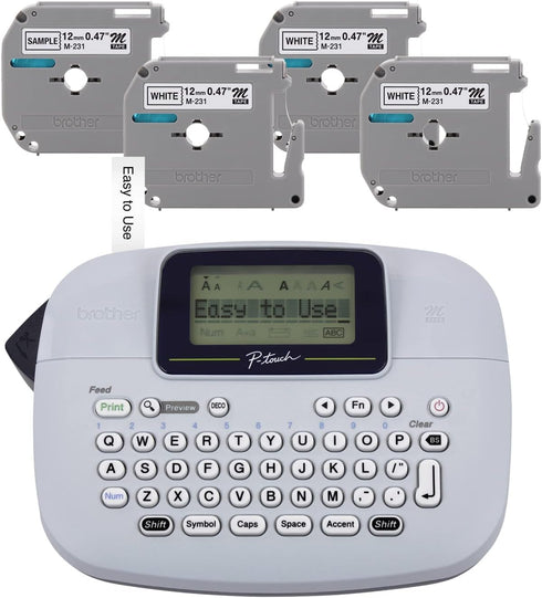 Brother PT-M95 P-Touch Monochrome Label Maker Bundle with 4 Label Tapes, White