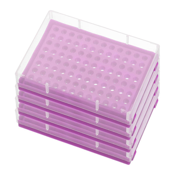 PATIKIL 96 Wells PCR Tube Rack for 0.2ml Test Strips, 4pcs Waterproof Tubes Filling Tray, Purple