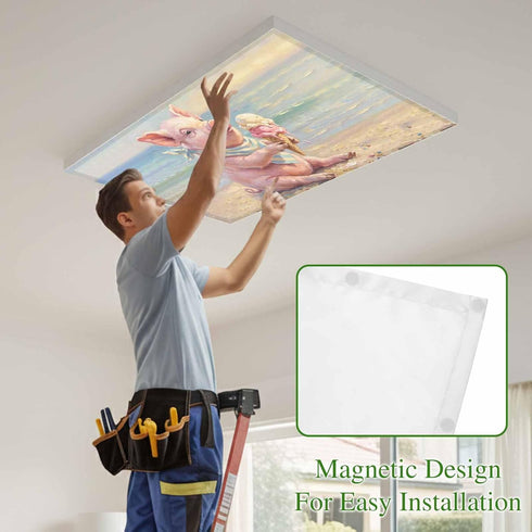 Yomandocix 4x2 feet,4 Pack Classroom,Summer Ice Cream Pig Fluorescent Light Covers for Ceiling Lights Magnetic Light