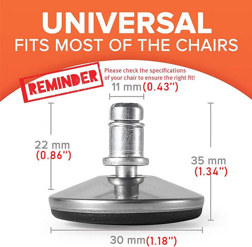 Office Chair Replacement Bell Glides, Set of 5 Low Profile Feet, Dia 7/16"(11mm) Stem for Most Chairs (Silver)