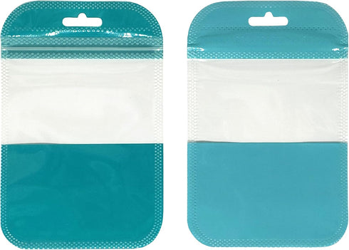 Clear Window Half Turquoise Green Plastic Resealable Bags with Butterfly Hang Hole