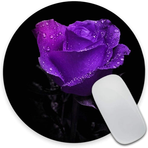 Round Mouse Pad with Amazing Purple Rose and Black Background, 7.9 x 7.9 x 0.12 Inch, Office Present