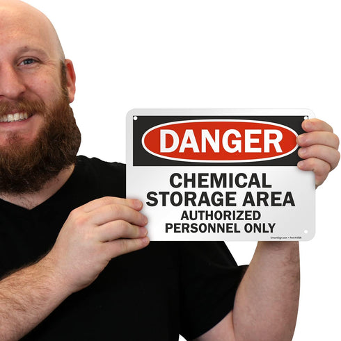 SmartSign - U9-1214-NA_7x10 "Danger - Chemical Storage Area, Authorized Personnel Only" Sign | 7" x 10" Aluminum Black/Red on White
