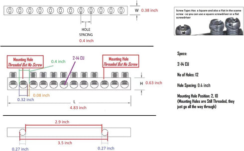 10 Terminal Ground Bar, Max 1 AWG