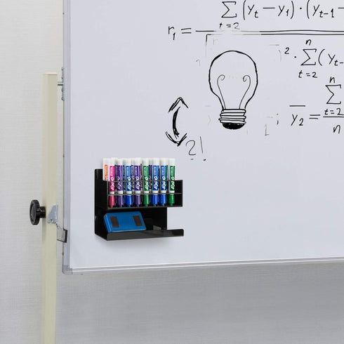 MyGift Wall Mounted Premium Black Acrylic Dry Erase Marker Holder with 16 Slots for Marker Pens and Eraser Storage Tray