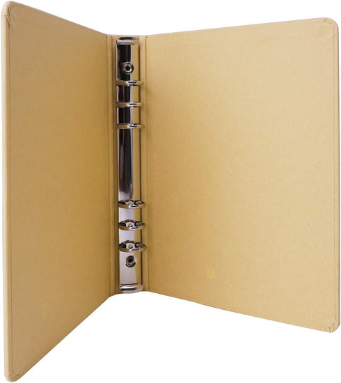 Blank A5 Kraft Paper Hardcover Binder, 6-Holes Round Ring Protector for Notebook, School Office Stationery Organizer