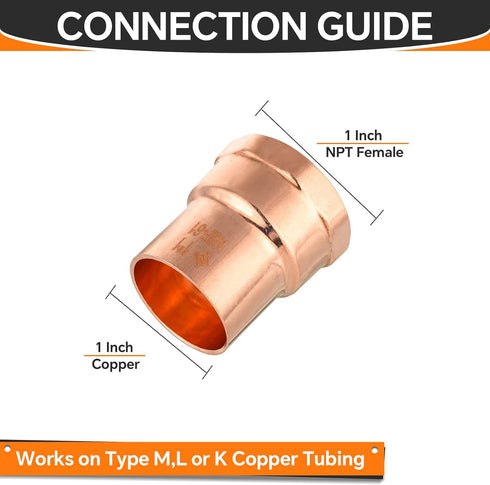 5-Pack Copper Fittings, 1-Inch Copper Female Adapter, C x FNPT with Sweat Solder Connection
