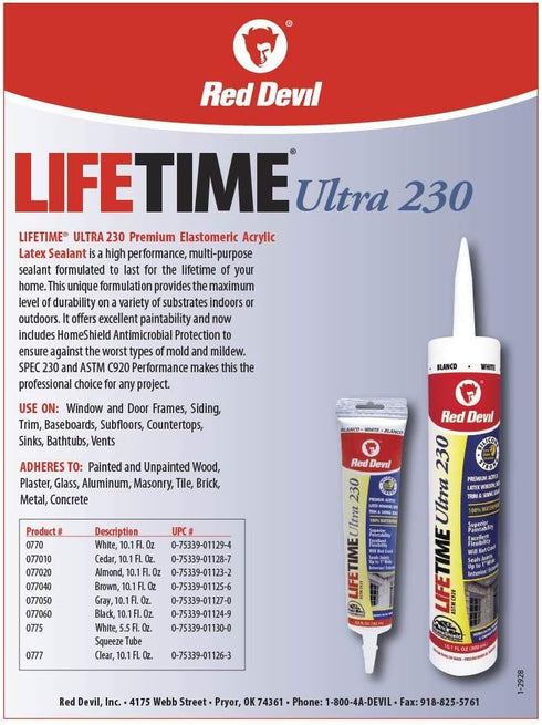 Red Devil 0777 Lifetime Ultra 230 Premium Elastomeric Acrylic Latex Sealant, 10.1 oz, Clear