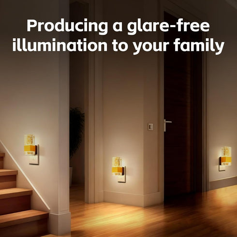 Dimmable, 3 2-Pack LED Night Light with Bubble Acrylic Design, Gold and Clear, Metal, Dusk to Dawn Sensor, Color