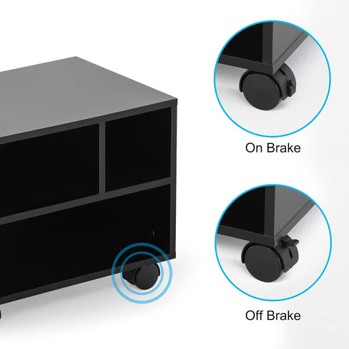 FITUEYES Mobile Printer Stand with Storage, Small Rolling Work Cart with Wheels, Black Wood, 15.7 x 11.8 x 13.8 for