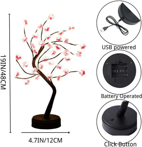 4 Pack 18inch 36 Cherry Blossom Tree Lamp, Led Bonsai Tree Lights, Battery/USB Operated Japanese Decor Night Lights