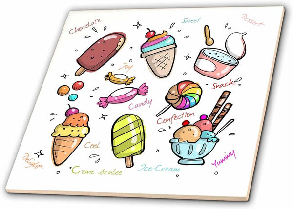 3dRose Pattern of ice-Cream, Confection. Summer Day Sweet Snacks 12 Inch Ceramic