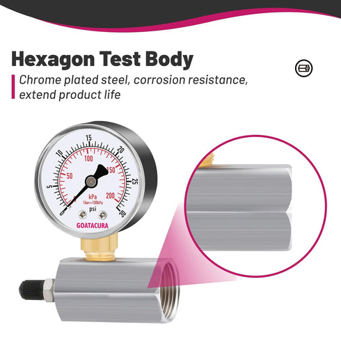 Gas Test Pressure Gauge 0-100psi/kpa, 2" Dial Size, Chrome Plated Steel Body, 3/4" FNPT Connection