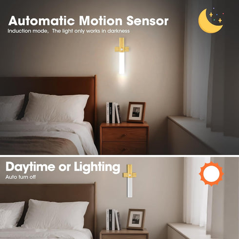 Picture,6000K LAVAED Motion Sensor Lights Indoor,LED Rechargeable Battery Operated Wall Sconce Magnetic Stairway Night